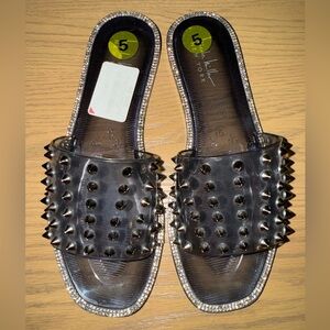 Nicole Miller Black Jelly Studded and Rhinestone Slide Sandals